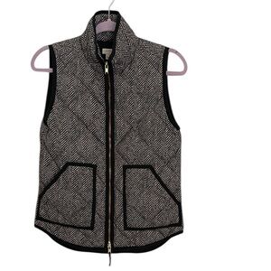 J. Crew Black nWhite Herringbone Puffer Zipper Down n Waterfowl Vest w Pockets
